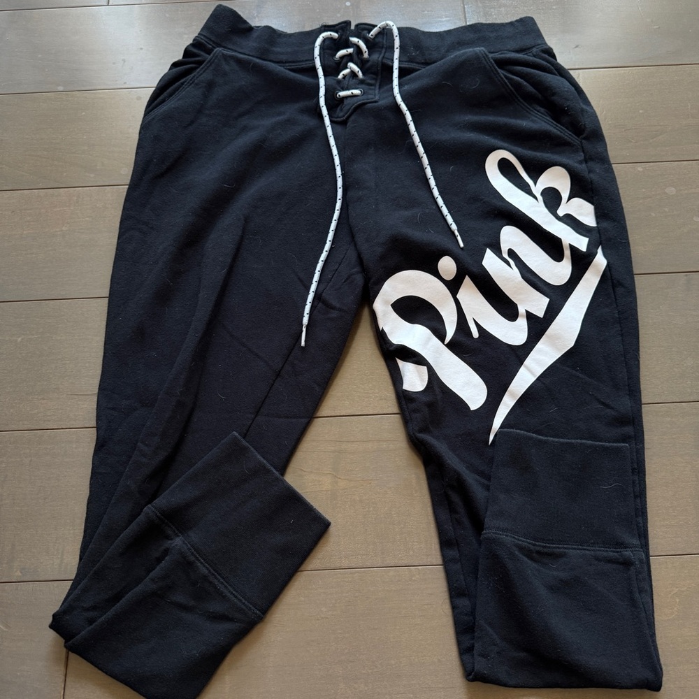 Victoria's Secret Black Joggers with White Logo